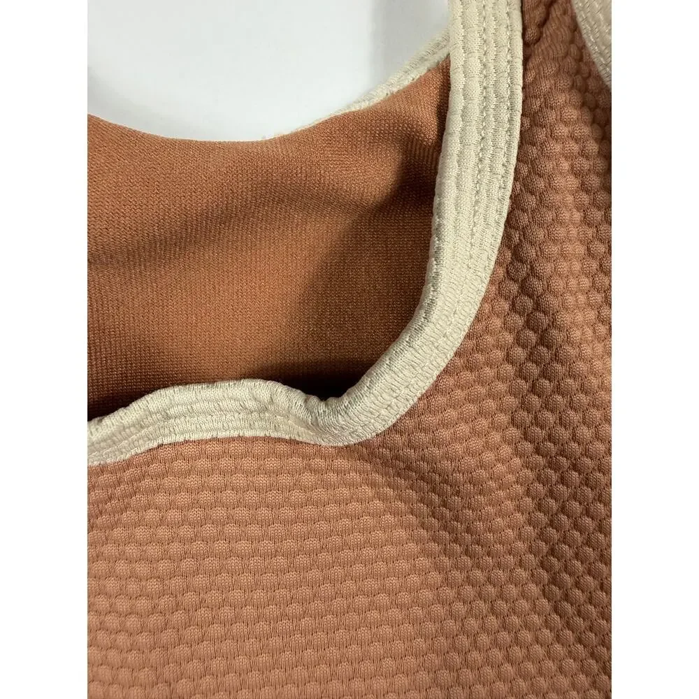 H&M Toddler Textured One Piece Swimsuit Brown Cream Trim size 2 years